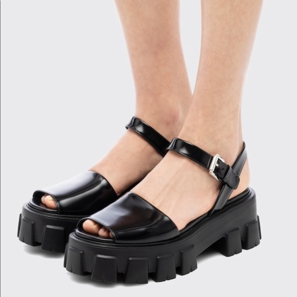 Prada Shoes - Prada Black Monolith Leather Sandals Platform Pre-Owned Size EUR 40 US 9.5 or 9